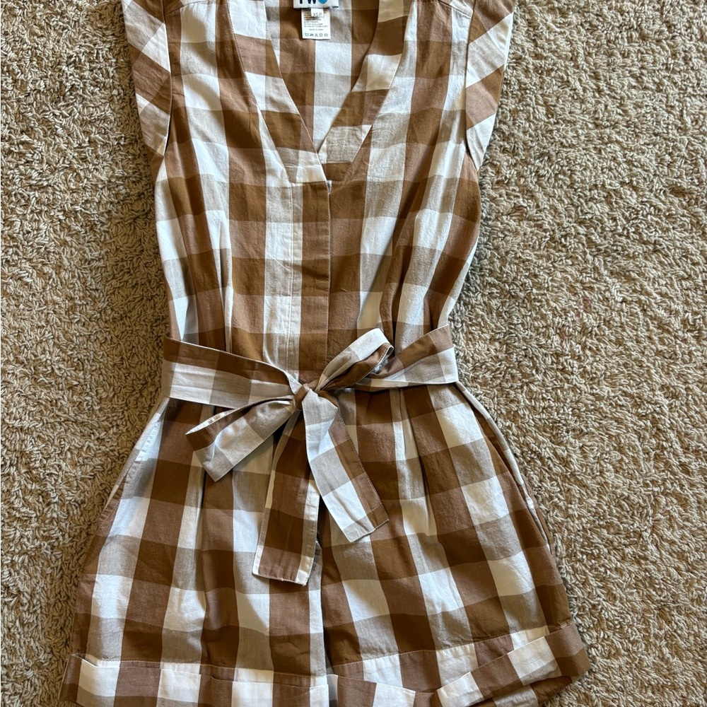 Chic Brown and White Checkered Romper